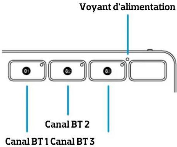 Voyant d'alimentation 61 62 63 Canal BT 2 Canal BT 1 Canal BT 3