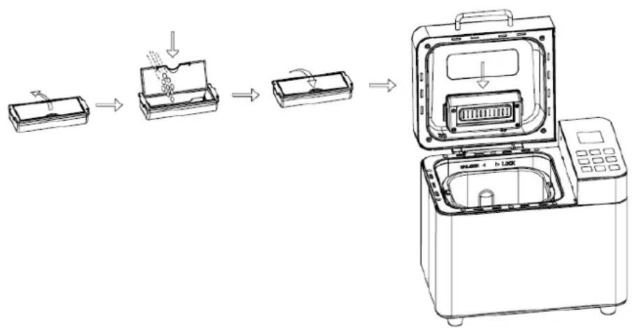 H.KOENIG BAKE440 - UTILISATION DU DISTRIBUTEUR DE FRUITS SECS - 1
