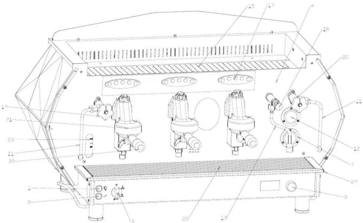 LA PAVONI Diamante E61 Manual 2 Groups - - TECHNICAL DIAGRAM AND SPECIFICATIONS - 1