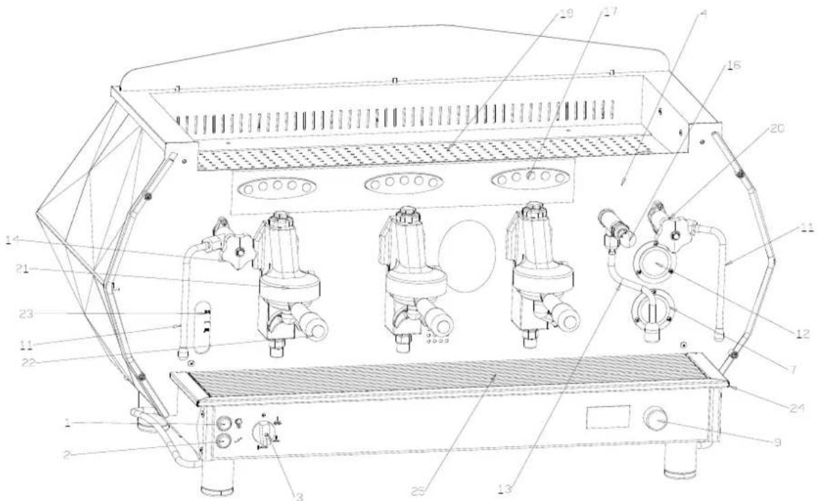 LA PAVONI Diamante Lever 2 Groups - - TECHNICAL DIAGRAM AND SPECIFICATIONS - 1