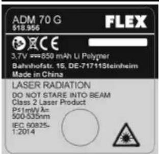 Flex ADM 70 G - Обозначения на изделии - 1