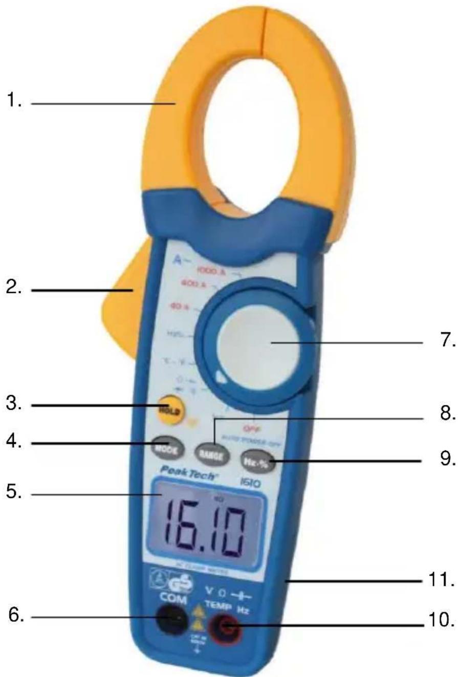PeakTech 1610 - Bedienelemente und Anschlüsse am Gerät - 1