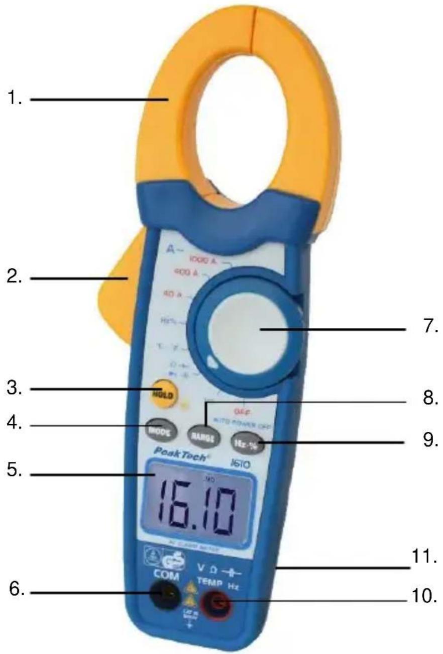 PeakTech 1610 - Elementos de mando y conexiones en el aparato - 1