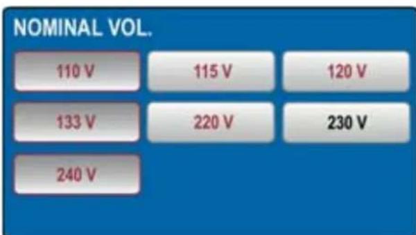 NOMINAL VOL. 110 V 115 V 120 V 133 V 220 V 230 V 240 V