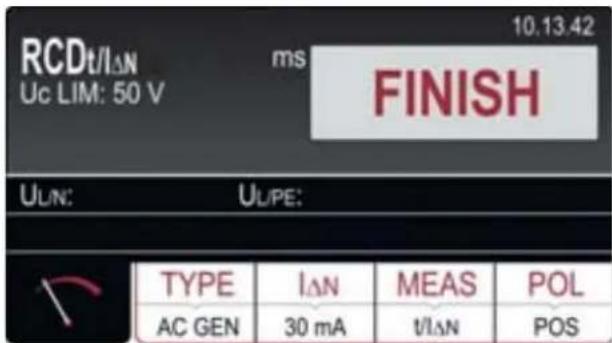 RCDt/IΔN Uc LIM: 50 V ms FINISH ULN: ULPE: TYPE IΔN MEAS POL AC GEN 30 mA t/ΔN POS