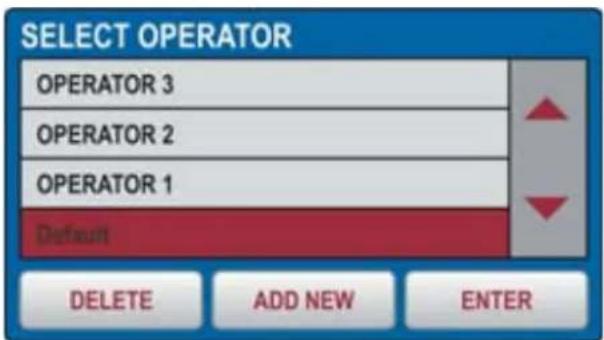 SELECT OPERATOR OPERATOR 3 OPERATOR 2 OPERATOR 1 Default DELETE ADD NEW ENTER