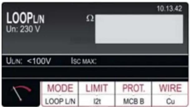 LOOPL/N Un: 230 V 10.13.42 Ω ULN: <100V ISC MAX: MODE LIMIT PROT. WIRE LOOP L/N I2t MCB B Cu