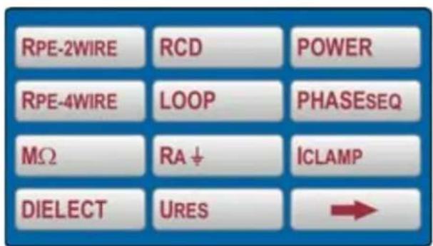 RPE-2WIRE RCD POWER RPE-4WIRE LOOP PHASESEQ MΩ RA ↓ ICLAMP DIELECT URES