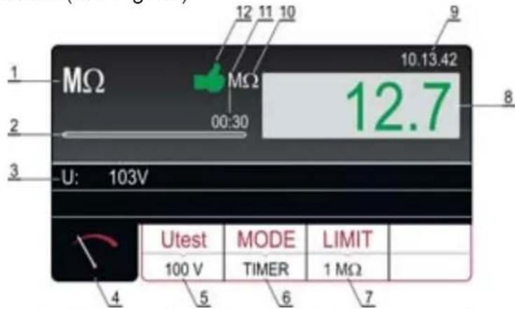 1 MΩ 12 11 10 9 10.13.42 1 2 MΩ 00:30 12.7 8 3 U: 103V Utest MODE LIMIT 100 V TIMER 1 MΩ 4 5 6 7