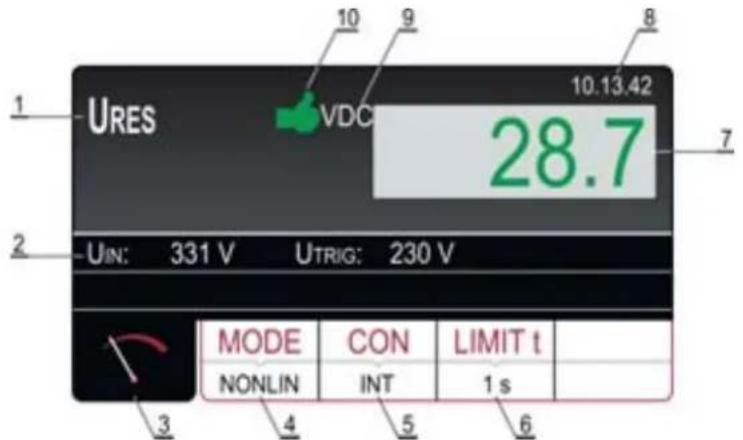 1 URES 10 9 8 10.13.42 28.7 2 UIN: 331 V UTRIG: 230 V MODE CON LIMIT t NONLIN INT 1 s 3 4 5 6