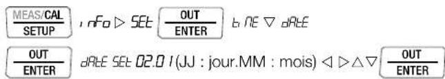 MEAS/CAL SETUP ; nFo ▷ SET □ OUT ENTER ▲ NE ▽ dRtE OUT ENTER △ RtE SET 02.0 I (JJ : jour.MM : mois) ◀ ▷ △ ▽ □ OUT ENTER