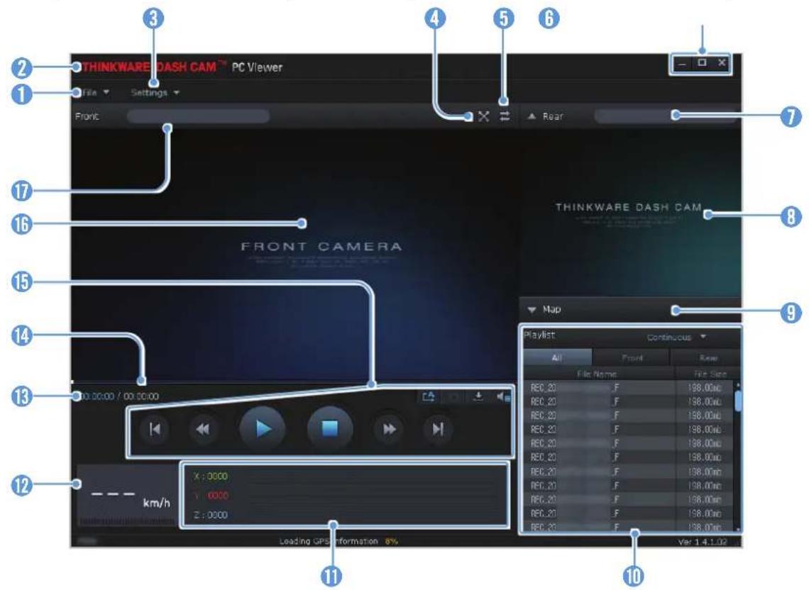 Thinkware Q850 - Disposition de l'écran de la visionneuse pour ordinateur - 1