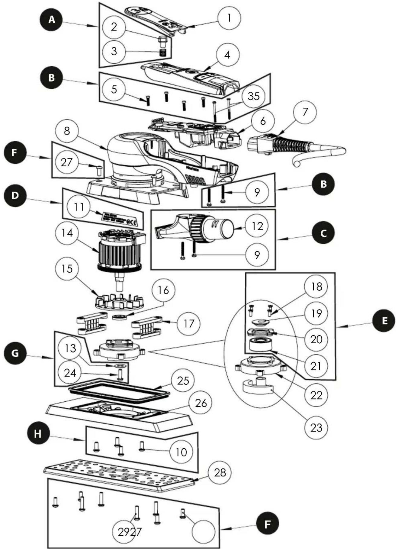 Mirka DEOS 663CV - Exploded view DEOS 353 & 383 - 1
