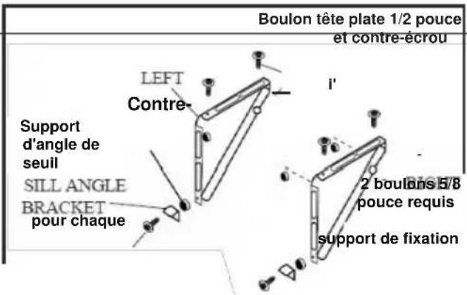 Boulon tête plate 1/2 pouce et contre-écrou LEFT Contre- Support d'angle de seuil SILL ANGLE BRACKET pour chaque I' 2 boulons 5/8 pouce requis support de fixation