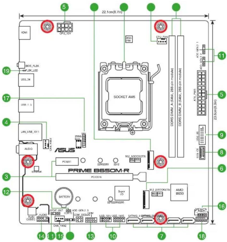 ASUS PRIME B650M-R - Schéma de la carte mère - 1