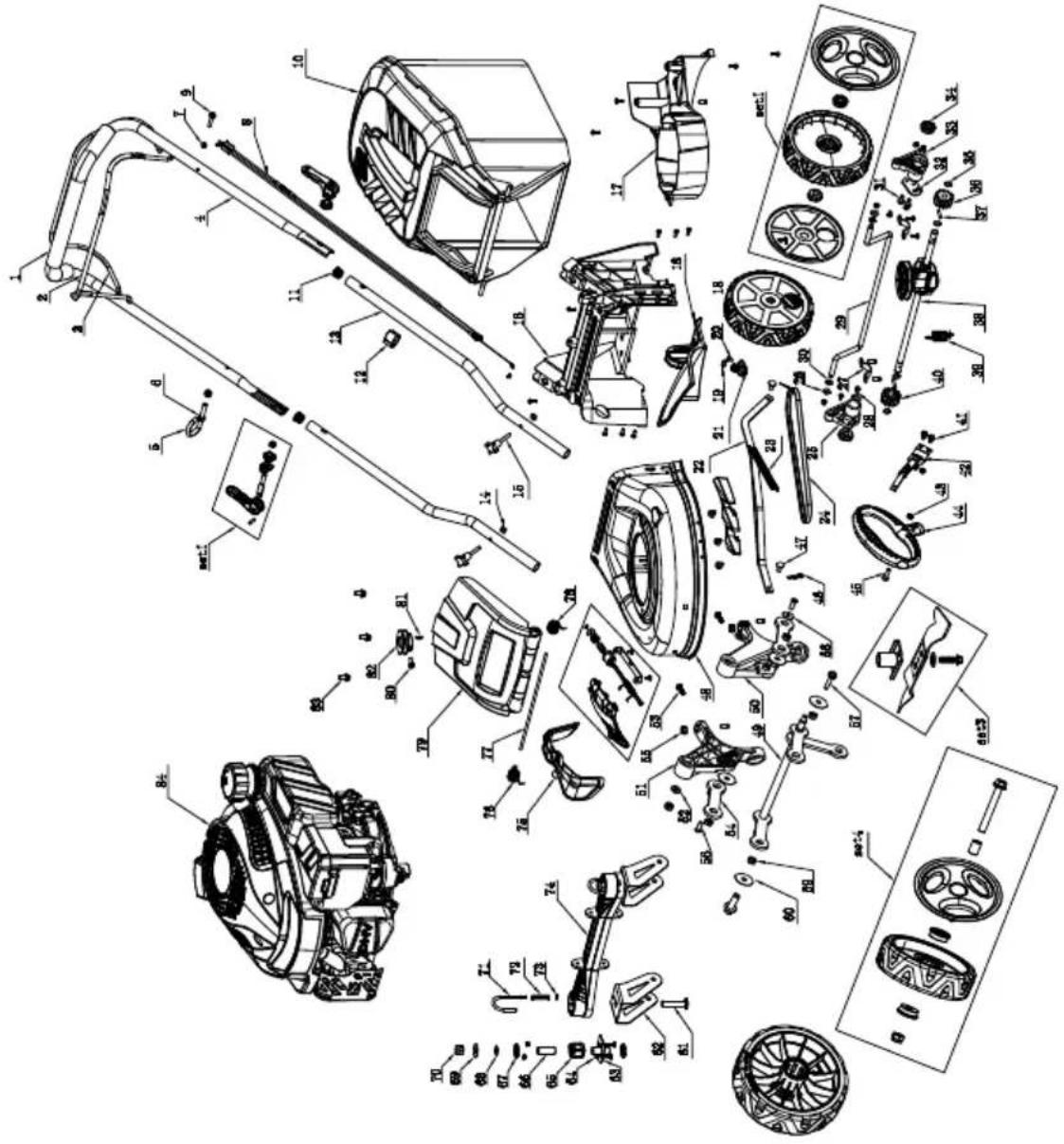Grizzly BRM 46-144 A-OHV Q-360° - Explosionszeichnung • Exploded Drawing Explosietekening • Vue éclatée Vista esplosa • Rysunek samorozwijajacy Vykres sestaveni • Trimatis vaizdas Vykres nahradnych dielov • Plano de explosión - 1