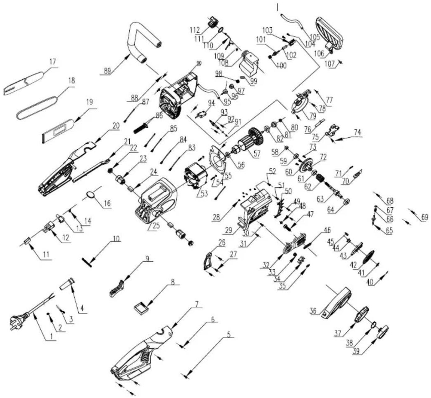 Grizzly EKS 2440 QT - Explosionszeichnung • Disegno esploso Explosietekening • Vue éclatée • Vista em corte Robbantott ábra • Rysunek samorozwijający Exploded Drawing • Výkres náhradných dielov Výkres sestavení • Trimatis vaizdas - 1