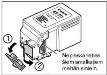 CANON FAX-B160 - Izņemiet jauno BJ tintes kaset ino iesainojuma, pēc tam noņemiet oranžo aizsargvāciņu ① un plēvīti ②. - 1