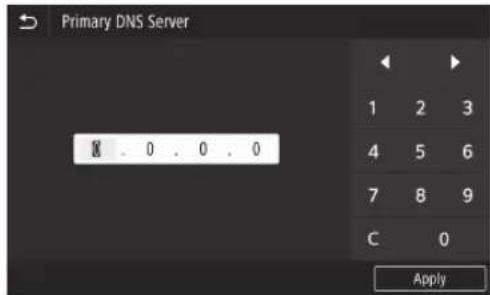 CANON WG7450F - Inserire l'indirizzo IP per il server DNS primario e premere . - 1