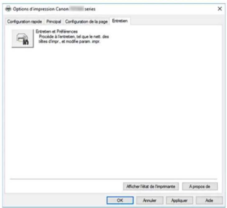 CANON PIXMA TR7650 - Description de l'onglet Entretien - 1
