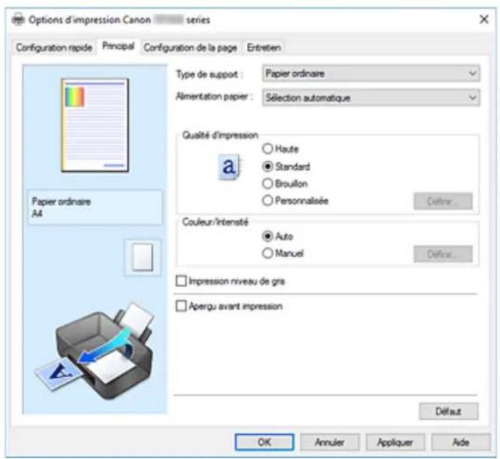CANON PIXMA TR7650 - Description de l'onglet Principal - 1
