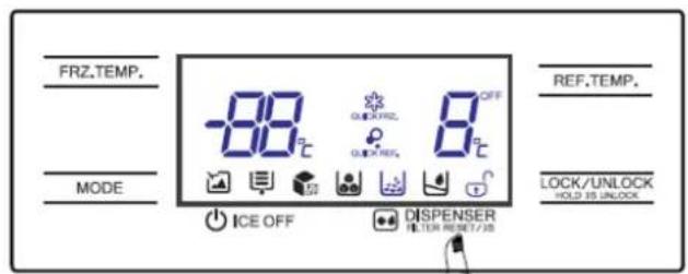 FRZ.TEMP. MODE ICE OFF OFF QUICK/REF. QUICK/REF. DISPENSER FILTER SWITCH/ REF.TEMP. LOCK/UNLOCK HOLD IS UNLOCK
