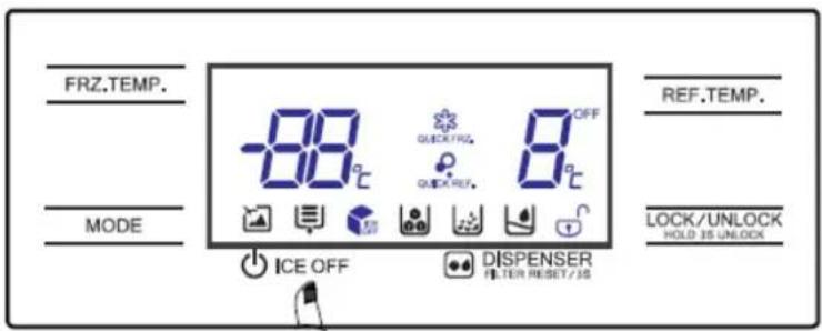 FRZ.TEMP. MODE ICE OFF OFF QUICK/REF. QUICK/REF. DISPENSER FILTER RESET/35 REF.TEMP. LOCK/UNLOCK HOLD 35 UNLOCK