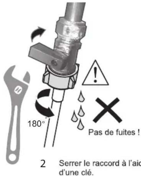 180° Pas de fuites ! 2 Serrer le raccord à l'aid d'une clé.