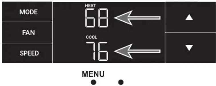 MODE FAN SPEED HEAT 68 COOL 76 MENU