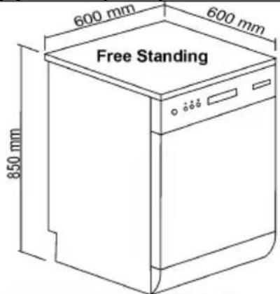 600 mm 600 mm Free Standing 850 mm