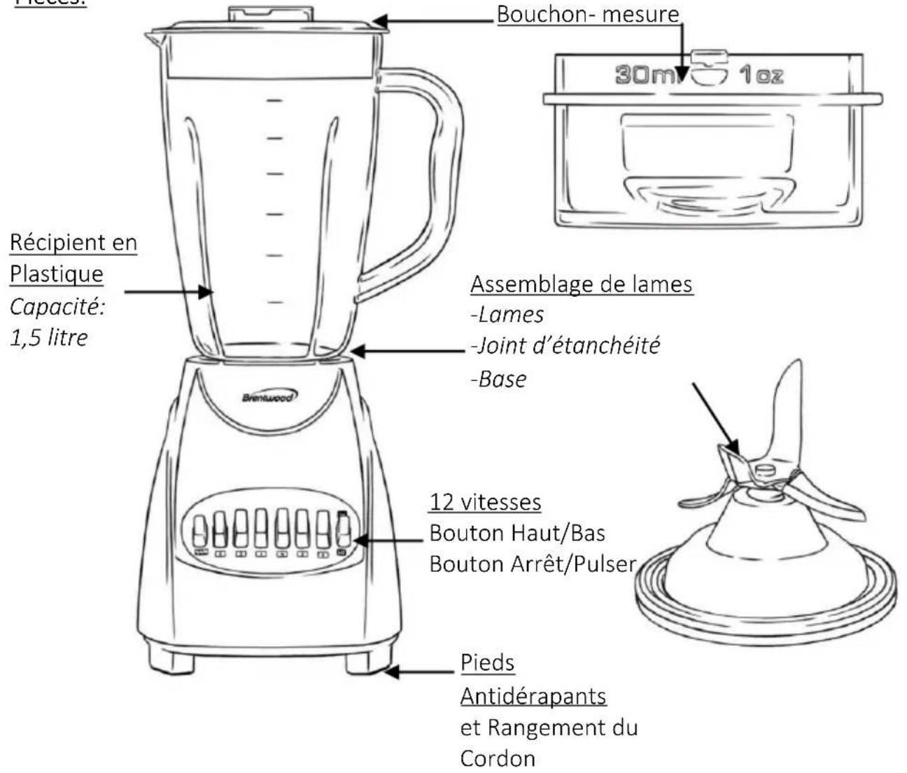Brentwood JB-220PR - CONSERVEZ CES INSTRUCTIONS À TITRE DE RÉFERENCE - 1