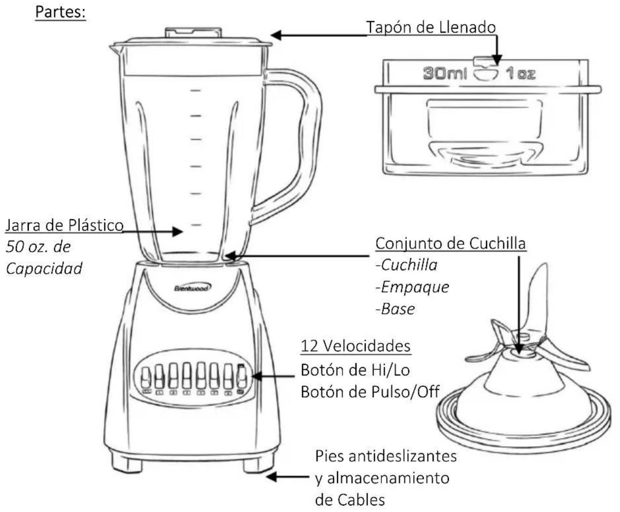 Brentwood JB-220BL - GUARDE ESTAS INSTRUCCIONES COMO REFERENCIA - 1