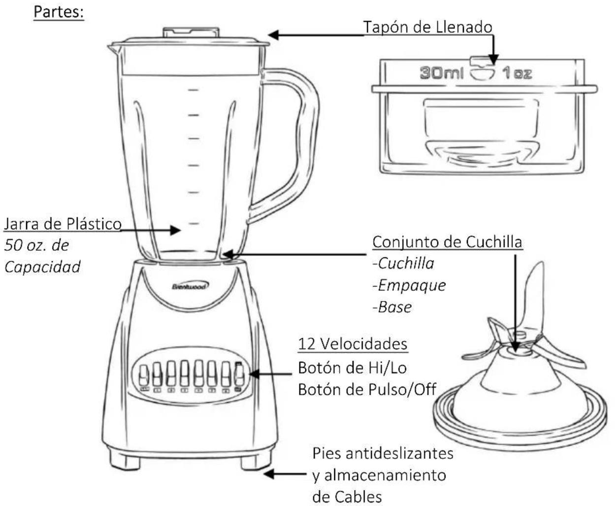 Brentwood JB-220W - GUARDE ESTAS INSTRUCCIONES COMO REFERENCIA - 1