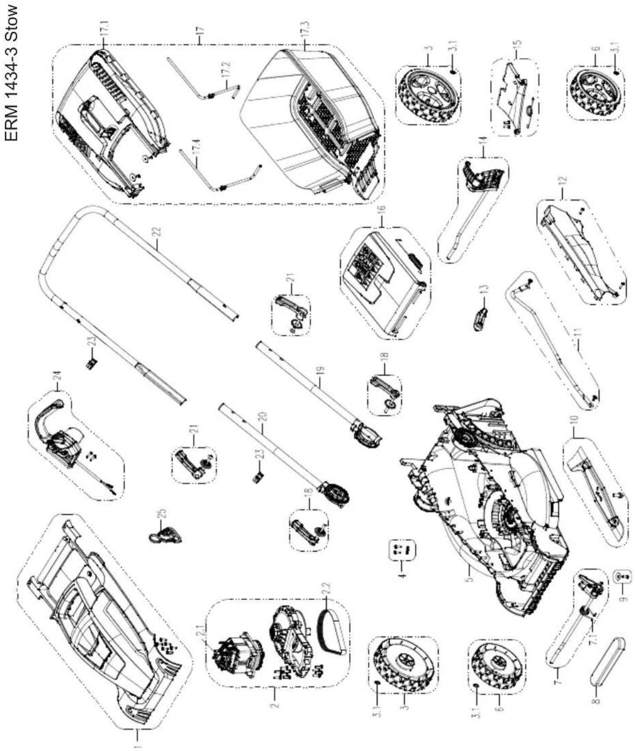 Grizzly ERM 1434-3 Stow - Explosionszeichnung • Exploded Drawing • Explosietekening Vue éclatée • Vista esplosa • Rysunek samorozwijający Výkres sestavení • Trimatis vaizdas • Plano de explosión Výkres náhradných dielov - 1