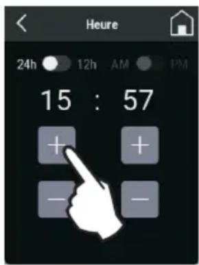 Heure 24h 12h AM PM 15 : 57 + + - -