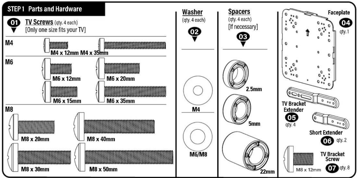 SANUS MFSF1 - Supplied Parts and Hardware - 2