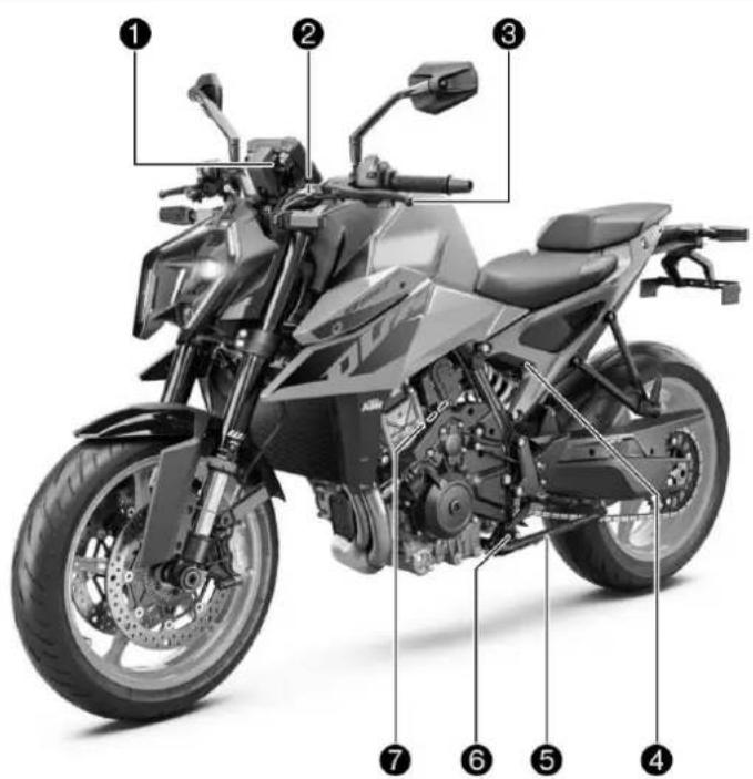 KTM 990 Duke (2024) - Vue avant gauche du véhicule (représentation simplifiée) - 1