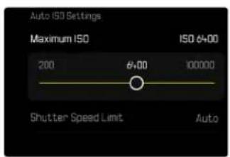 Auto ISO Settings Maximum ISO ISO 6400 200 6400 100000 Shutter Speed Limit Auto