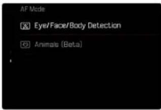 AF Mode Eye/Face/Body Detection Animals (Beta)
