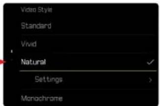 Video Style Standard Vivid Natural Settings Monochrome