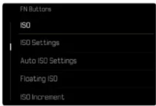 FN Buttons ISO ISO Settings Auto ISO Settings Floating ISO ISO Increment