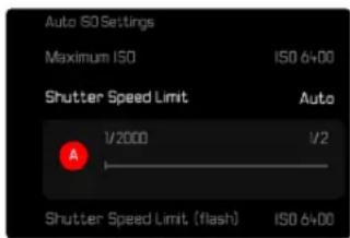 Auto ISO Settings Maximum ISO ISO 6+00 Shutter Speed Limit Auto 1/2000 1/2 Shutter Speed Limit (flash) ISO 6+00