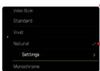 Video Style Standard Vivid Natural Settings Monochrome