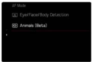AF Mode Eye/Face/Body Detection Animals (Beta)