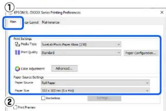 EPSON SureLab SL-D1000 - Paramètres dans Windows - 1