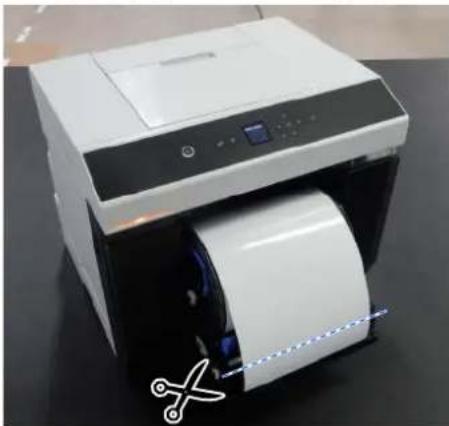 EPSON SureLab SL-D1000 - Si le bord d'attaque du papier rouleau est irrégulier, coupez-le en ligne droite à l'aide d'une paire de ciseaux, par exemple. - 1