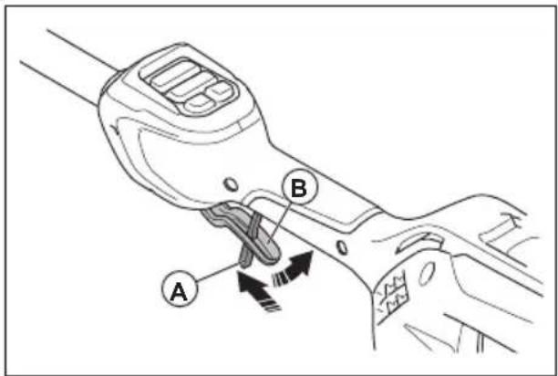 HUSQVARNA 330iKE - Comprobación del bloqueo del gatillo de alimentación - 1