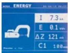 ENERGY I 7.3 kA E 0.1 kV ΔZ 121 mV C1 188 mm