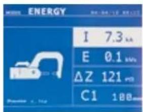 ENERGY I 7.3 kA E 0.1 kVA ΔZ 121 mV C1 188 mm