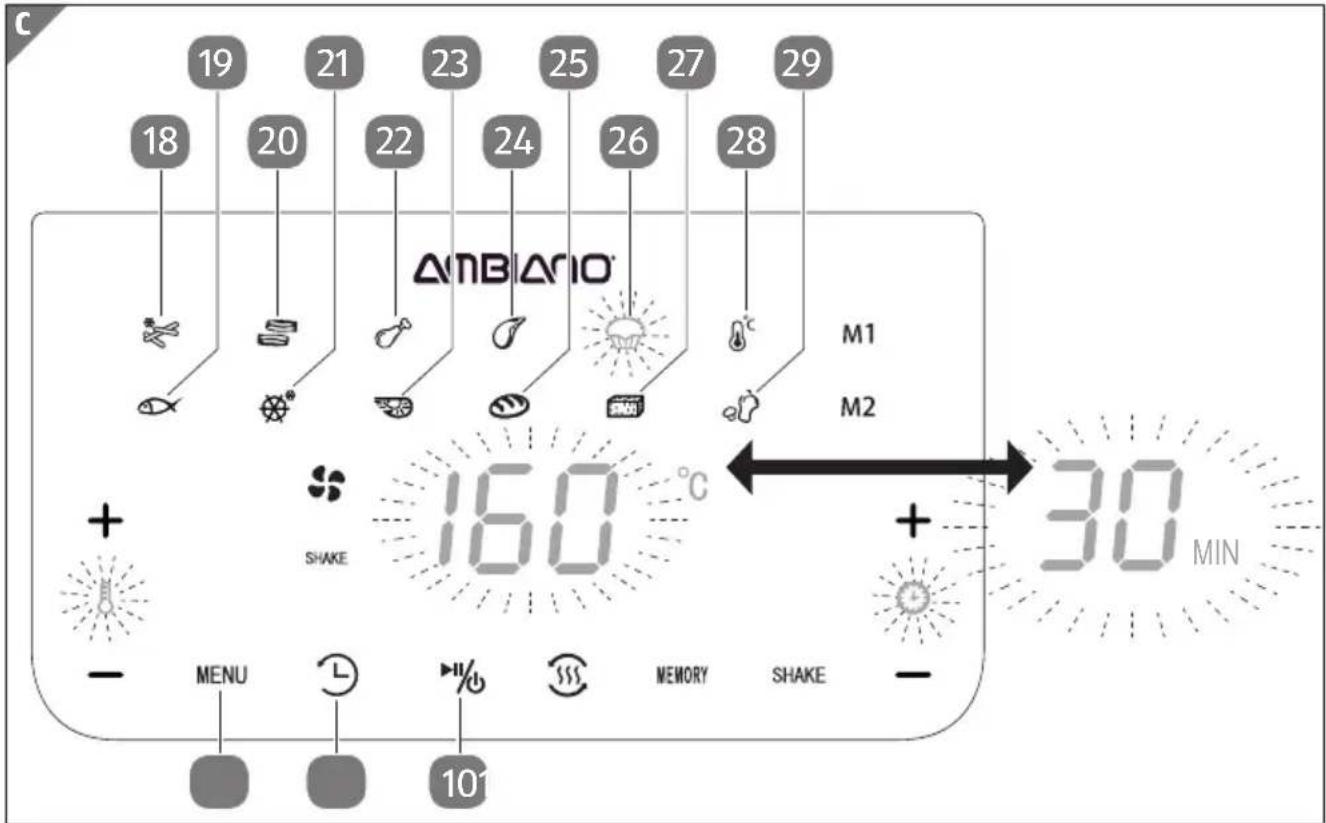 Ambiano GT-AF-12 - Non utilizzare la funzione avvio ritardato 12 se si desidera preparare alimenti facilmente depe- rne o pesce). - 2